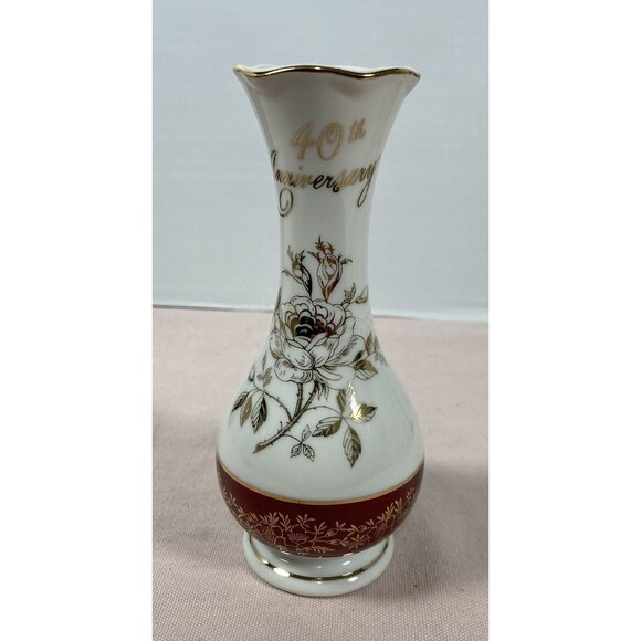 Vintage Norcrest Fine China 40th Anniversary Vase Gold white & Ash Japan 6"T - Picture 1 of 5